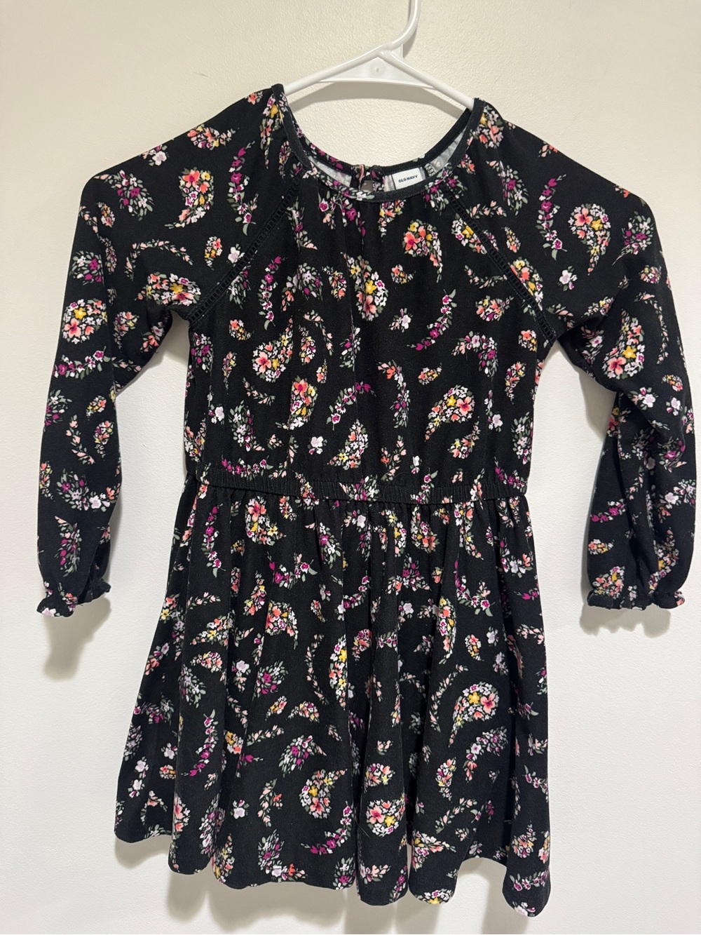 Old Navy Black Floral Paisley Long-Sleeve Dress
